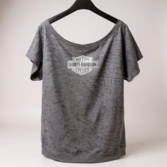 Harley-Davidson Skull Graphic Tee Black Distressed Biker Shirt Size Women's XL - Picture 2 of 13